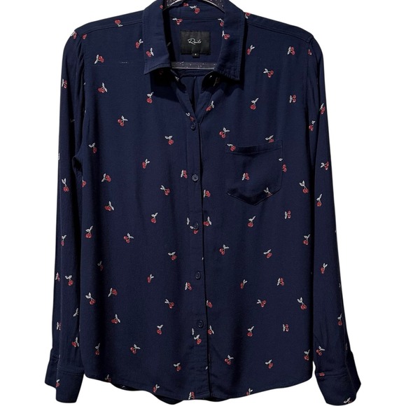 RAILS Women's KATE Novelty‎ Iconic Cherry Print Shirt Navy Button Down Top XS - Picture 2 of 6